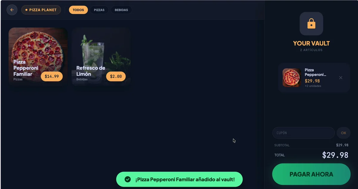 Pedido armado con dos artículos y el total antes de pagar